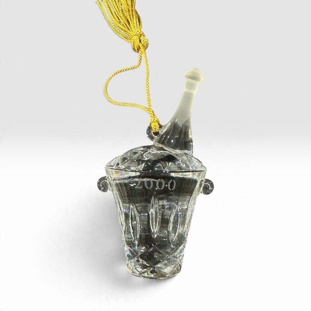 Gorham 2000 Crystal Champagne Ice Bucket Frosted Bottle Christmas Ornament Boxed